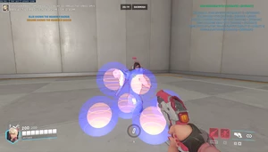 Visualisation of many projectiles and hitscan hitboxes