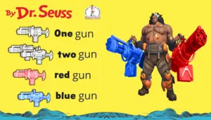 ONE GUN TWO GUN RED GUN BLUE GUN